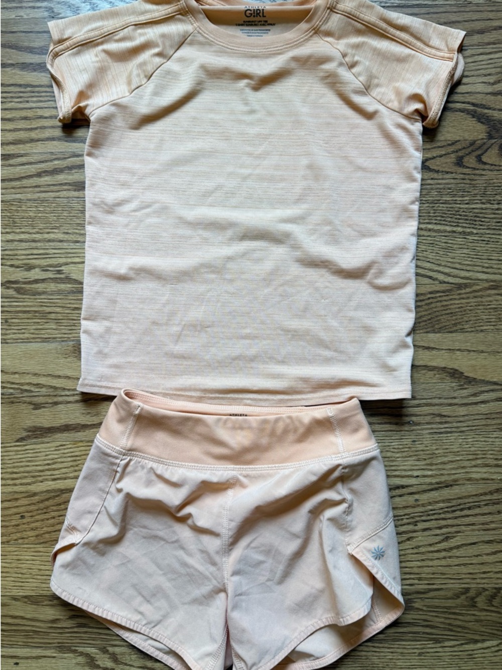 Athleta Girl Peach Short Sleeve Top & Matching Shorts Set
